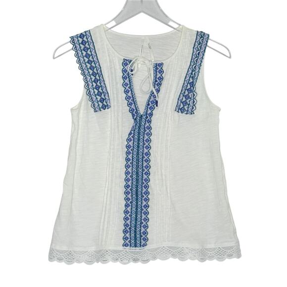 Anthropologie Tops - Anthropologie Sigrid Embroidered Tank S Ivory Blue Sleeveless Boho